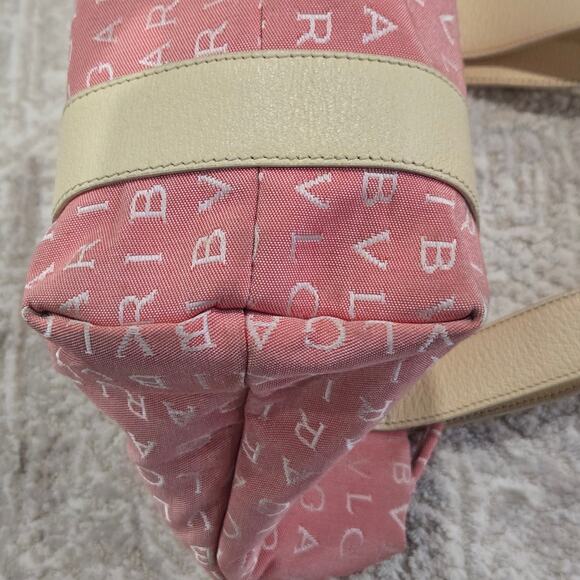 BVLGARI Maerea Logo Mania Canvas Leather Mini Tote Bag Purse Pink Cream Preppy - Picture 9 of 11